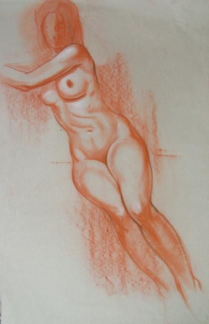 Disegno intitolato "Naked model" da Valeriu Jabinschi, Opera d'arte originale