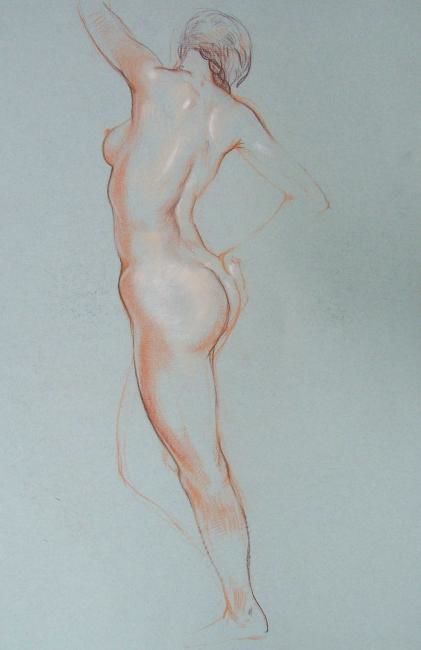Dessin intitulée "Naked model" par Valeriu Jabinschi, Œuvre d'art originale