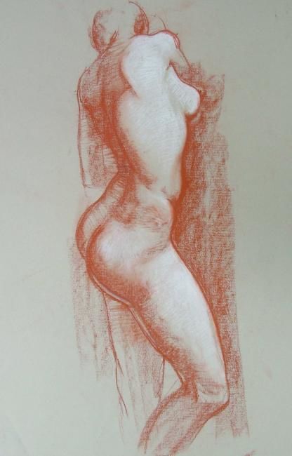 Dessin intitulée "Naked model" par Valeriu Jabinschi, Œuvre d'art originale