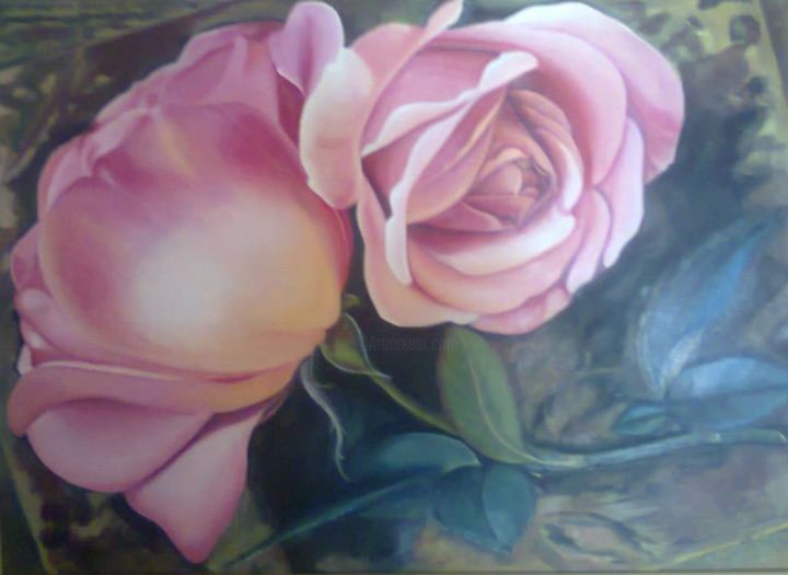 Painting titled "Rosas delicadas" by Jaciara Brito, Original Artwork, Oil