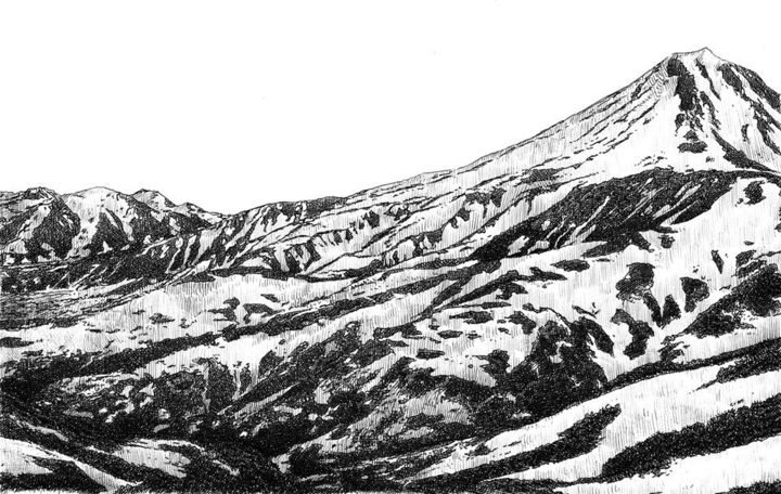 Desenho intitulada "Russian Mountains" por Jack Kaminski, Obras de arte originais, Canetac de aerossol
