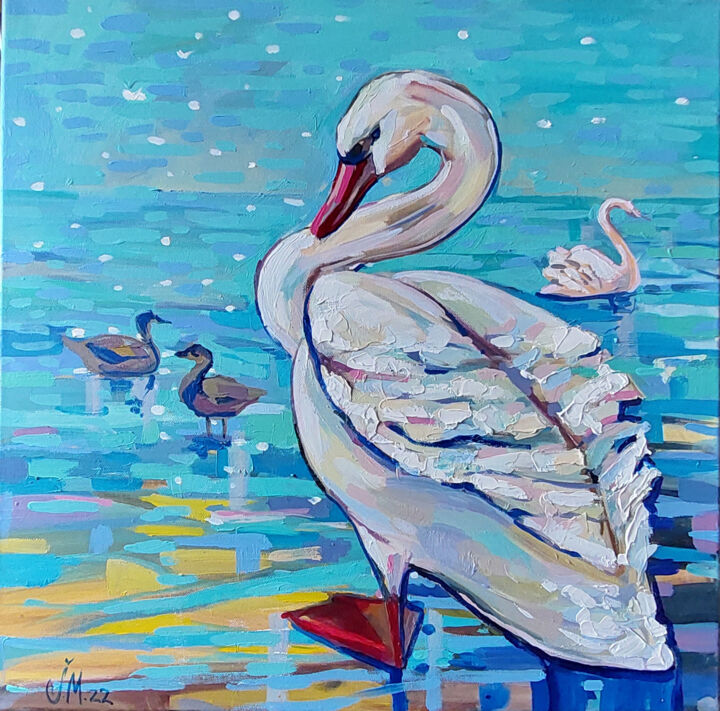 Pittura intitolato "Swan" da Jack Moto, Opera d'arte originale, Acrilico