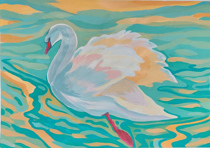 Pittura intitolato "White swan" da Jack Moto, Opera d'arte originale, Acrilico
