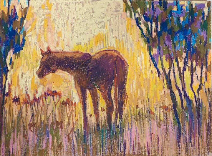 Pittura intitolato "Horse on the backgr…" da Jack Moto, Opera d'arte originale, Olio