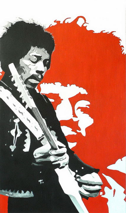 Pintura titulada "Jimi Hendrix" por Jacek Gaczkowski, Obra de arte original, Oleo