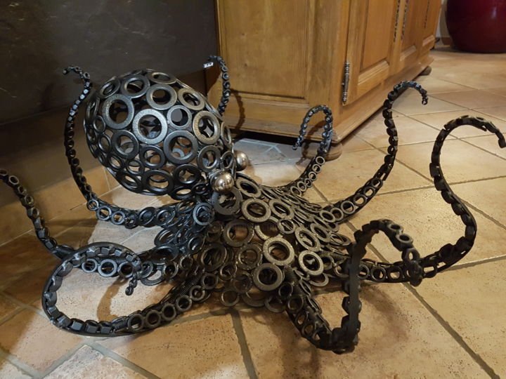 Sculpture titled "poulpe octopus d'ac…" by Jacques Veinante (jackart), Original Artwork, Metals