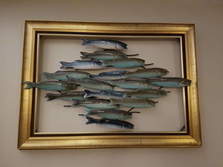 Sculpture titled "Banc de poissons" by Jacques Veinante (jackart), Original Artwork, Ceramics