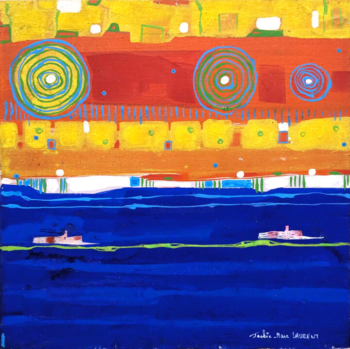 Painting titled "Horizon en Vibratio…" by Jackie-Marc Laurent, Original Artwork, Acrylic Mounted on Wood Stretcher frame