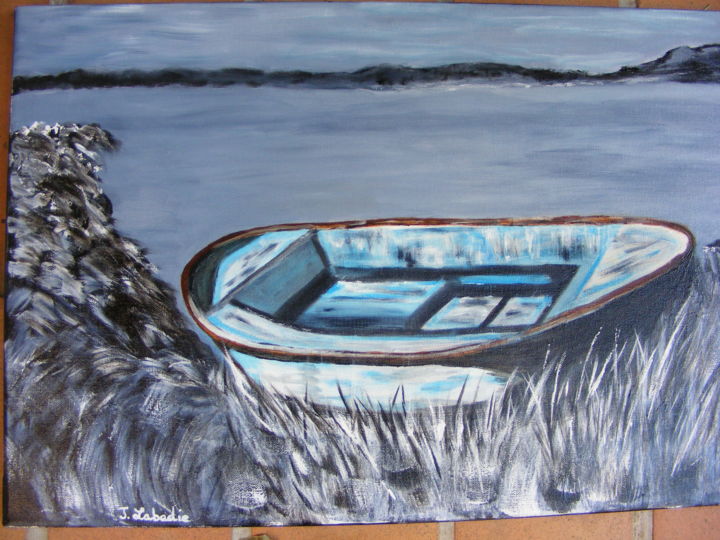 Peinture intitulée "barque sur rivage" par Jacqueline Labadie, Œuvre d'art originale,