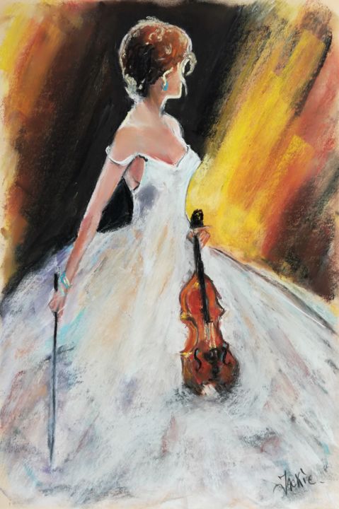 Rysunek zatytułowany „la-violoniste” autorstwa Jackie, Oryginalna praca, Pastel