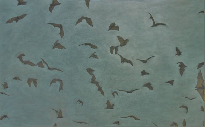 Painting titled "Bats" by Josh Honeyman, Original Artwork, Acrylic Mounted on Wood Stretcher frame