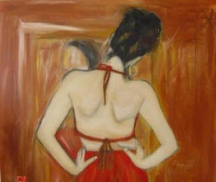 Painting titled "femme-de-dos-devant…" by Jack Mast, Original Artwork, Oil