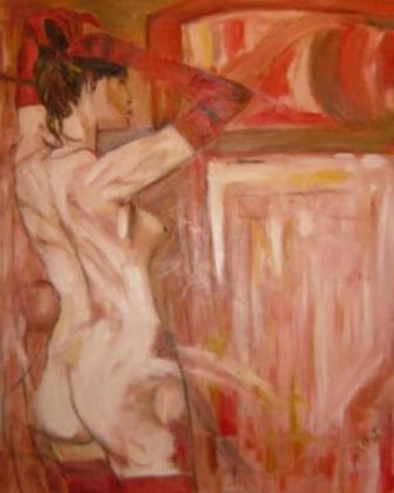 Malerei mit dem Titel "femme-nue-se-coiffa…" von Jack Mast, Original-Kunstwerk, Öl