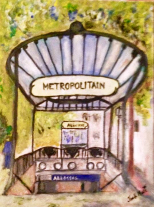 Painting titled "montmartre-metro-ab…" by Jack Mast, Original Artwork, Oil
