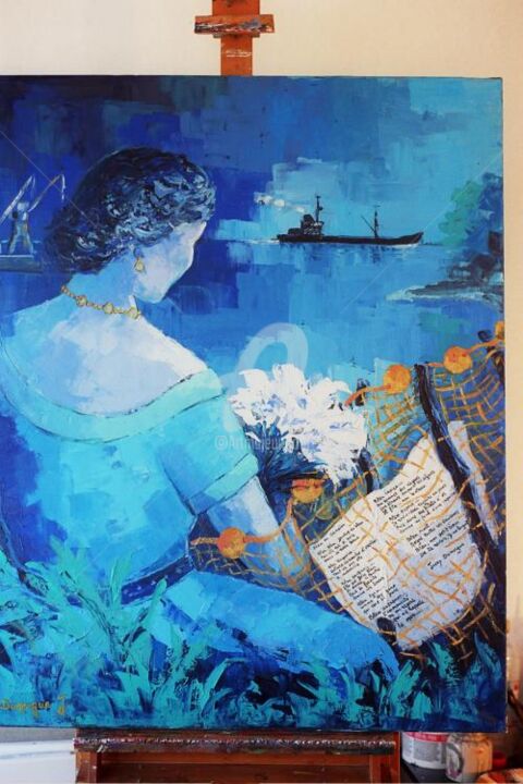 Peinture intitulée "Bleu en Camaïeu ou…" par Jacky Dumergue, Œuvre d'art originale, Huile