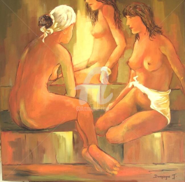 Painting titled "Confidences au hamm…" by Jacky Dumergue, Original Artwork, Oil