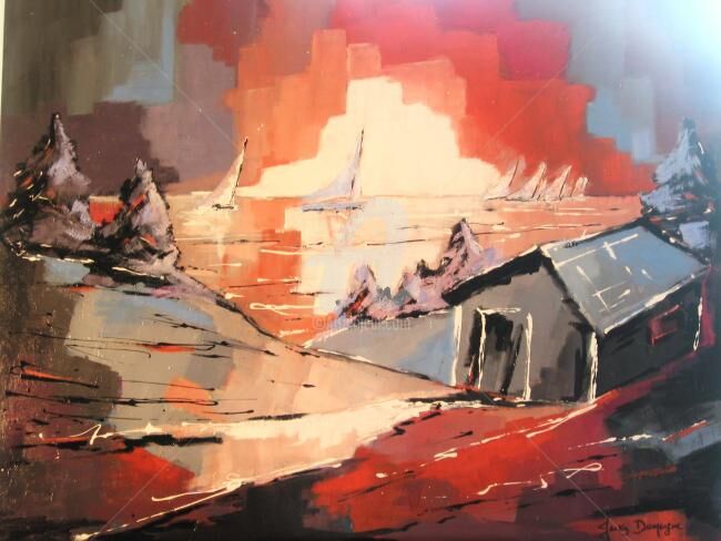 Pittura intitolato "Cabane en haut de l…" da Jacky Dumergue, Opera d'arte originale, Olio