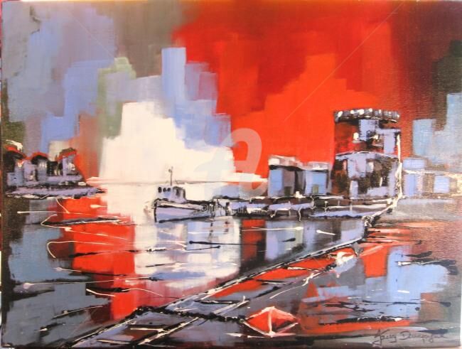 Peinture intitulée "Le port de La Roche…" par Jacky Dumergue, Œuvre d'art originale, Huile
