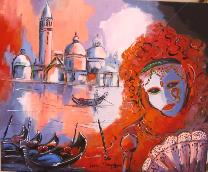 Painting titled "Venise et son Carna…" by Jacky Dumergue, Original Artwork, Oil