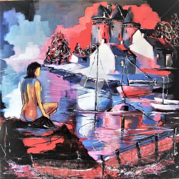 Peinture intitulée "la Sirène de Copenh…" par Jacky Dumergue, Œuvre d'art originale, Huile