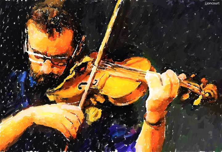 Arts numériques intitulée "Le jeu du violon" par Jacky Joncourt, Œuvre d'art originale, Peinture numérique