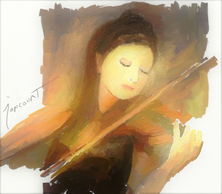 Digitale Kunst mit dem Titel "La Belle au violon" von Jacky Joncourt, Original-Kunstwerk, Digitale Malerei