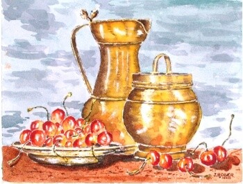 Peinture intitulée "Le panier de cerises" par Jacky Roger, Œuvre d'art originale, Huile