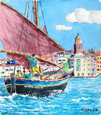 Painting titled "Voiles latines à Sa…" by Jacky Roger, Original Artwork, Watercolor
