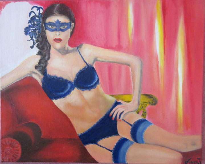 Peinture intitulée "La femme au loup" par Jaquou Trigano (Luc jacques), Œuvre d'art originale, Huile