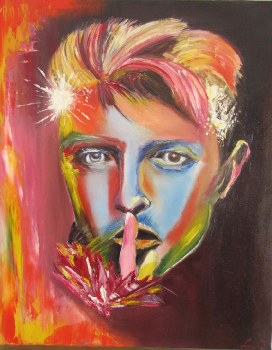 Peinture intitulée "David Bowie" par Jaquou Trigano (Luc jacques), Œuvre d'art originale, Huile Monté sur Châssis en bois