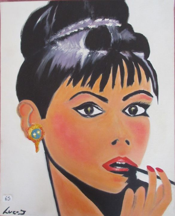 Peinture intitulée "Audrey Hepburn" par Jaquou Trigano (Luc jacques), Œuvre d'art originale, Huile Monté sur Châssis en bois
