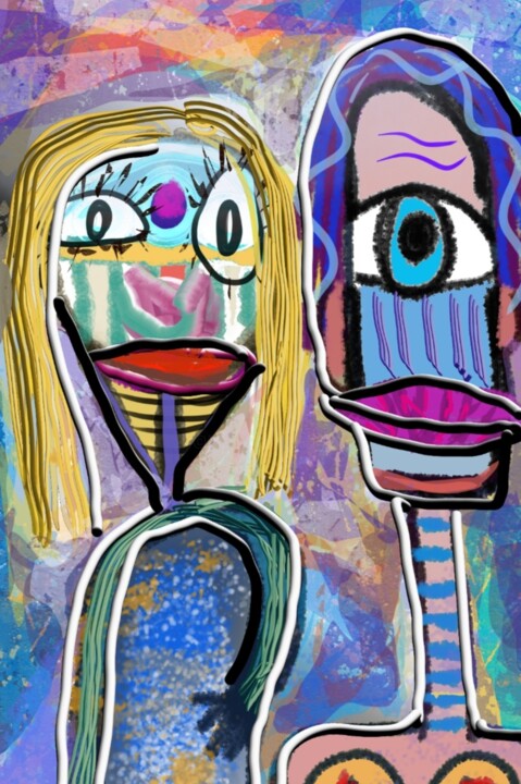 Arts numériques intitulée "Un couple d'enfer..." par Jacky Patin, Œuvre d'art originale, Peinture numérique
