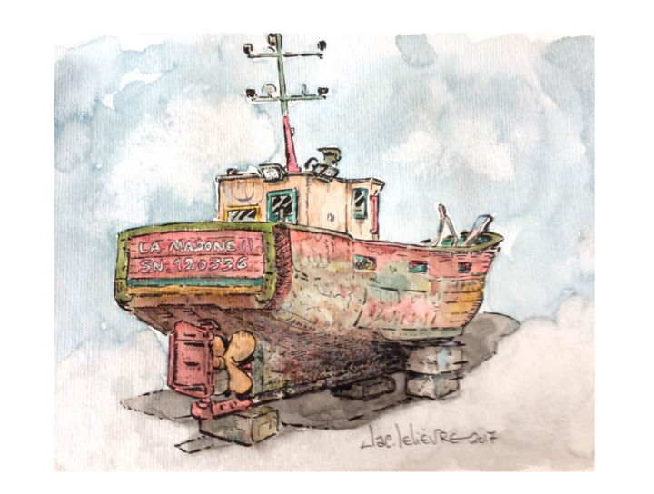 Картина под названием "La madone -bateau s…" - Jacques Lelievre, Подлинное произведение искусства, Акварель