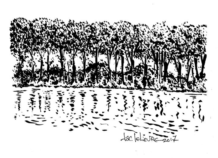 图画 标题为“Bord de Seine” 由Jacques Lelievre, 原创艺术品, 墨