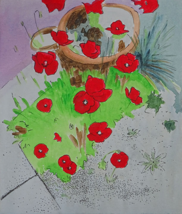 Painting titled "Coquelicots" by Jacques Lelievre, Original Artwork, Acrylic