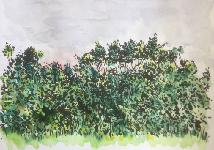 Painting titled "Forêt" by Jacques Lelievre, Original Artwork, Watercolor