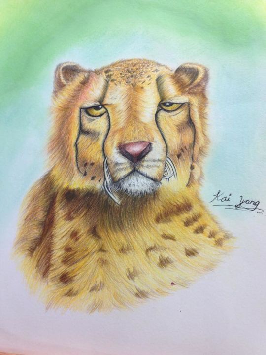 Рисунок под названием "Leopard" - Jacob Tham Kai Yang, Подлинное произведение искусства, Карандаш