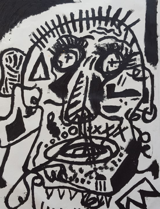 Painting titled "Basquiat maya" by Jacopo Cozzaglio, Original Artwork, Oil