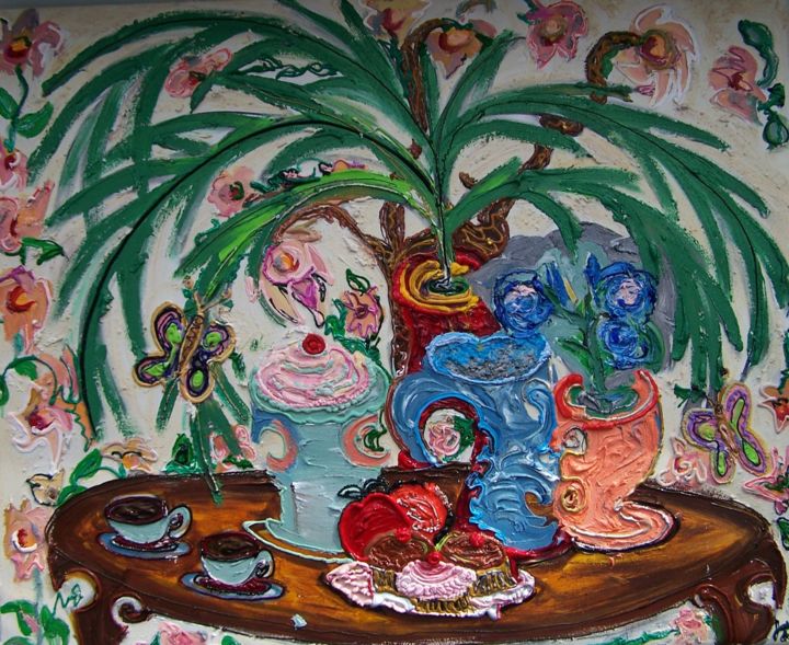 Painting titled "Flowers #1" by Jose Acosta, Original Art, Acrylic Mounted on Stretcher frame