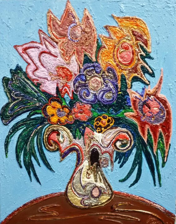 绘画 标题为“Flowers for Karla” 由Jose Acosta, 原创艺术品, 丙烯 安装在木质担架架上