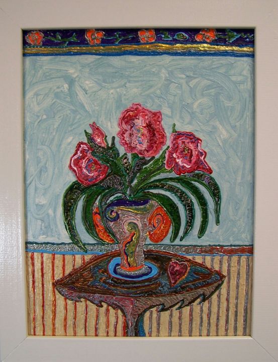 Painting titled "Red Flowers" by Jose Acosta, Original Artwork, Acrylic
