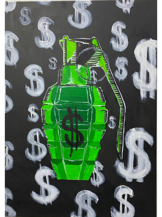 Painting titled "Green Grenade origi…" by Jacot Cristian, Original Artwork, Acrylic