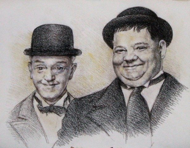 Schilderij getiteld "Laurel et Hardy." door Jacques Copau, Origineel Kunstwerk, Olie