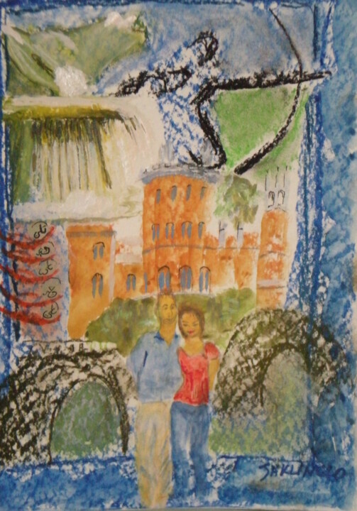 Schilderij getiteld "Dans la forêt de Sh…" door Jacqueline Claux (Jaklinclo), Origineel Kunstwerk, Pastel