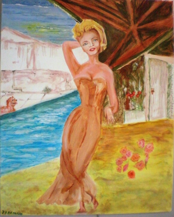 Painting titled "L'été mon amour" by Jacqueline Claux (Jaklinclo), Original Artwork, Oil Mounted on Wood Stretcher frame