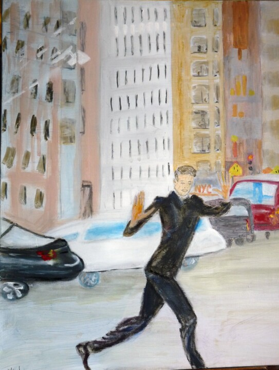 Картина под названием "Un piéton à New York" - Jacqueline Claux (Jaklinclo), Подлинное произведение искусства, Масло