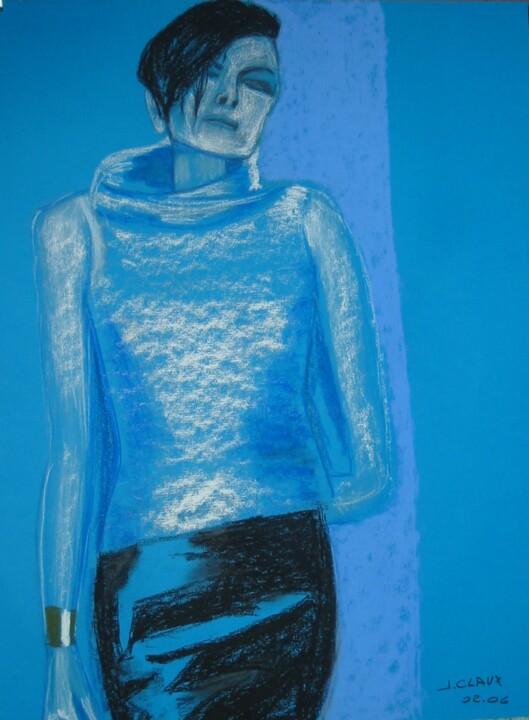 Schilderij getiteld "la dame bleue" door Jacqueline Claux (Jaklinclo), Origineel Kunstwerk, Pastel