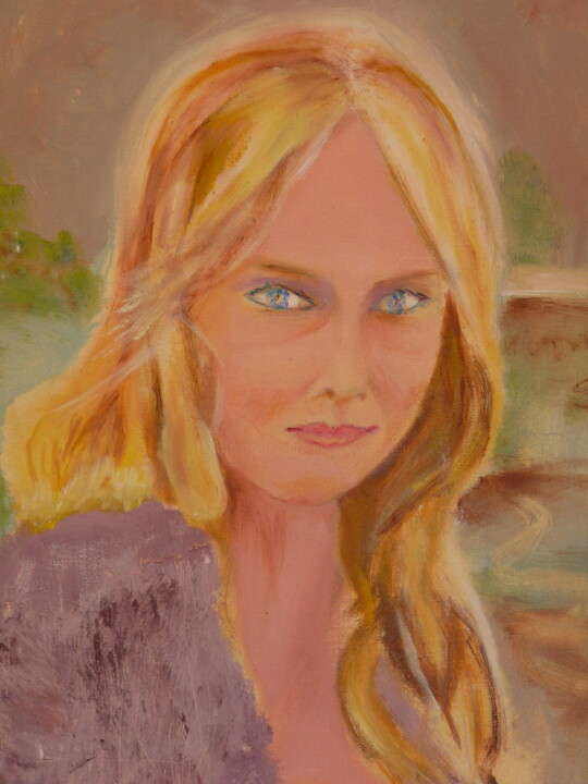 Painting titled "Ma Joconde blonde" by Jacqueline Claux (Jaklinclo), Original Artwork, Oil