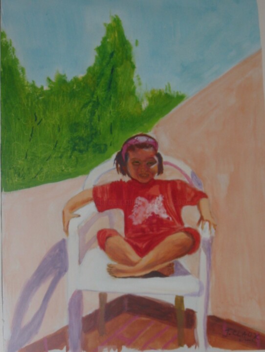 Schilderij getiteld "Sarah en vacances" door Jacqueline Claux (Jaklinclo), Origineel Kunstwerk, Acryl