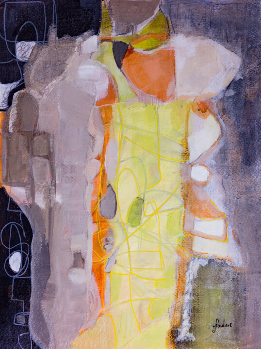 Картина под названием "Abstraction gris ve…" - Jacqueline Faubert, Подлинное произведение искусства, Акрил